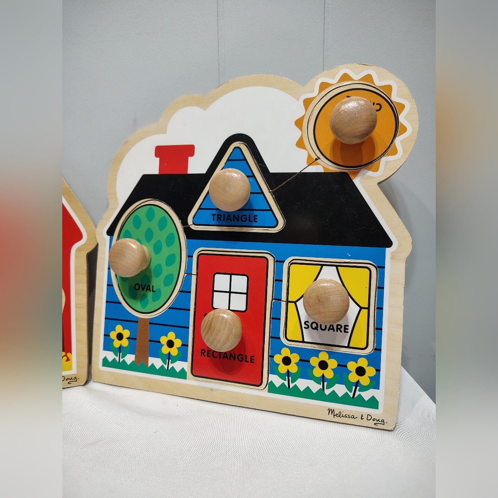 Melissa & Doug Jumbo Knob Wooden Puzzle Bundle Farm Animals & Shapes - Picture 3 of 4